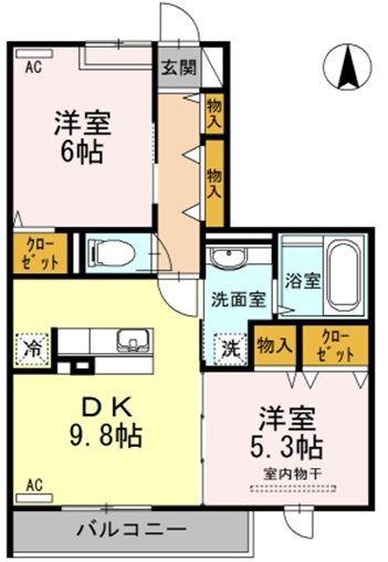 AMOUR櫻花(2DK/3階)の間取り写真