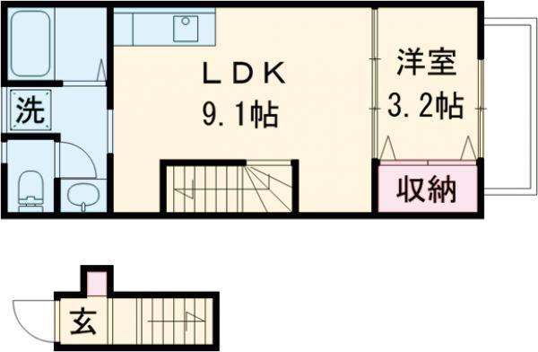 サンフォルテ三木西(1LDK/2階)の間取り写真