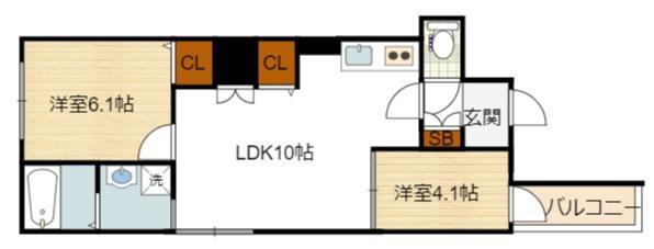 わいわいロード粉浜(2LDK/1階)の間取り写真