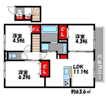 D-ROOM 三苫(3LDK/2階)の間取り写真