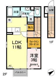D-ROOM蓬莱(1LDK/2階)の間取り写真