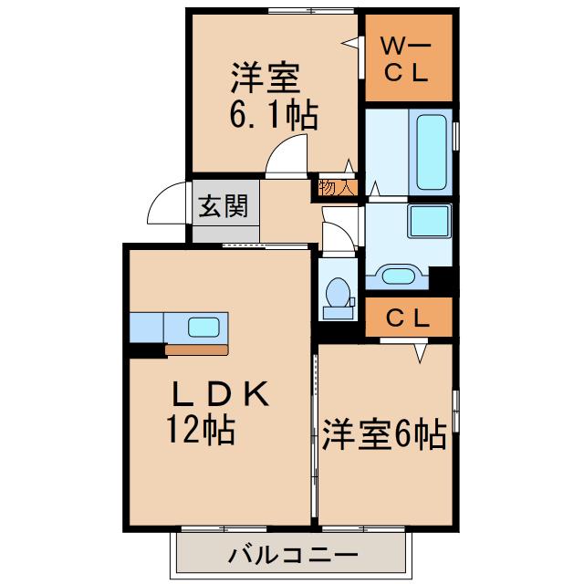 グランドゥール(2LDK/2階)の間取り写真