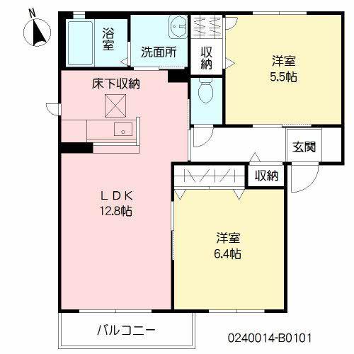 リバーサイドT B棟(2LDK/1階)の間取り写真