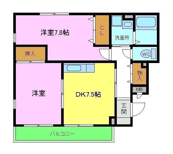 ポンドビサイド本並(2DK/1階)の間取り写真