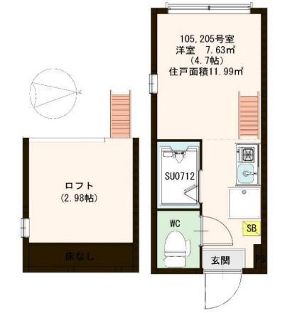 ハーモニーテラス日ノ出町VI(ワンルーム/1階)の間取り写真