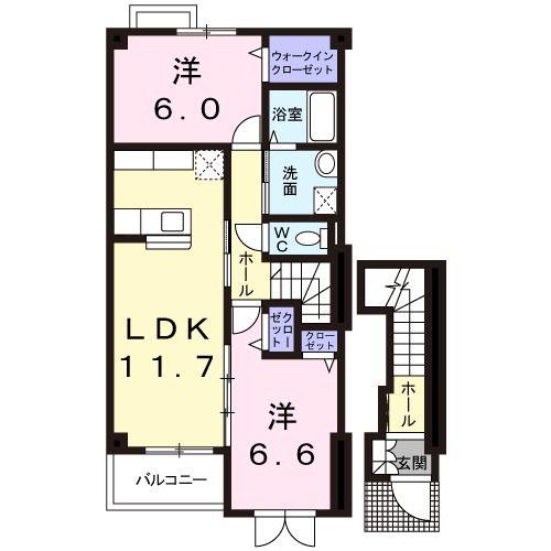 プロムナードB棟(2LDK/2階)の間取り写真