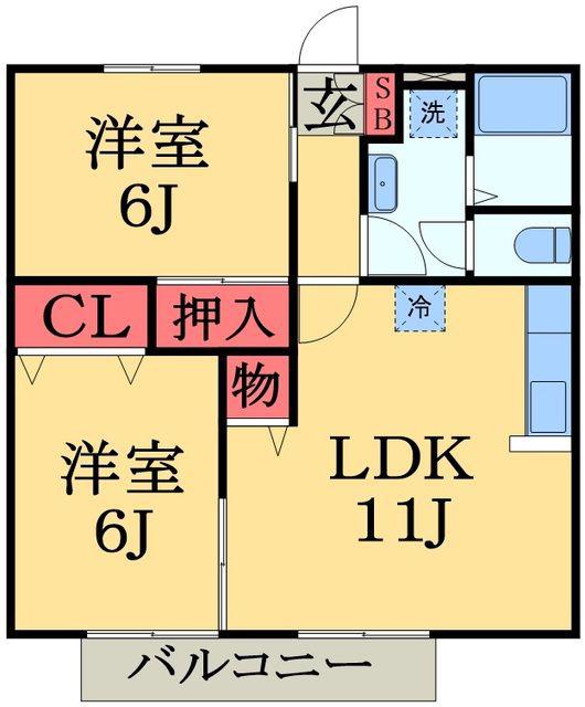 ジャックパレスⅥ(2LDK/2階)の間取り写真