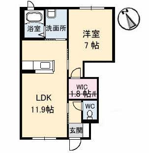 シャーメゾン南沖洲(1LDK/1階)の間取り写真