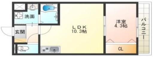 アフィット放出東(1LDK/1階)の間取り写真
