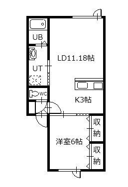 ウェルカム5号棟(1LDK/2階)の間取り写真