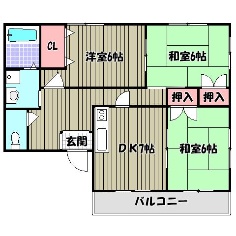 サンハイム千代田I(3DK/1階)の間取り写真