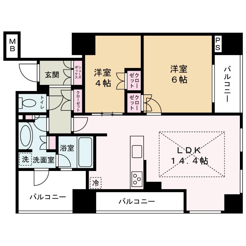 プレミスト梅田サウス(2LDK/14階)の間取り写真