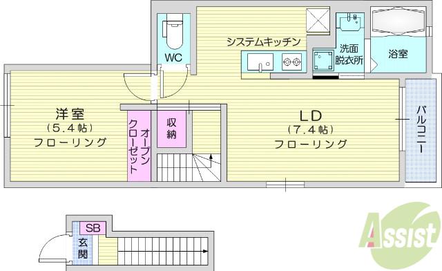 アルカンジュⅡ(1LDK/2階)の間取り写真