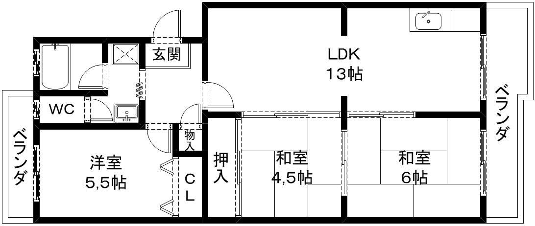 プライムコート草津(3LDK/4階)の間取り写真