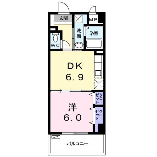 サウスひまわり(1DK/2階)の間取り写真
