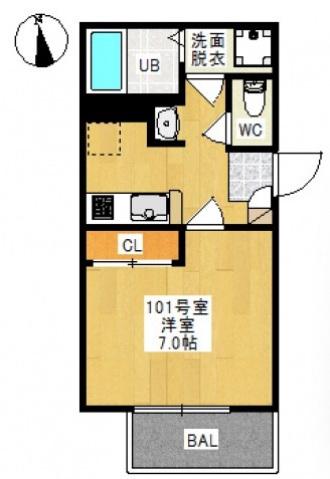 REGALEST 十日市(1K/1階)の間取り写真