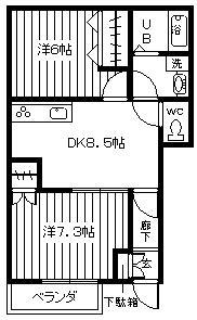 プランドール(2DK/1階)の間取り写真
