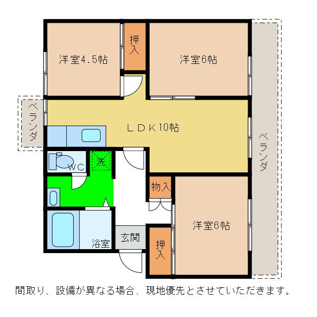 ヴィラナリー小松島(3LDK/1階)の間取り写真