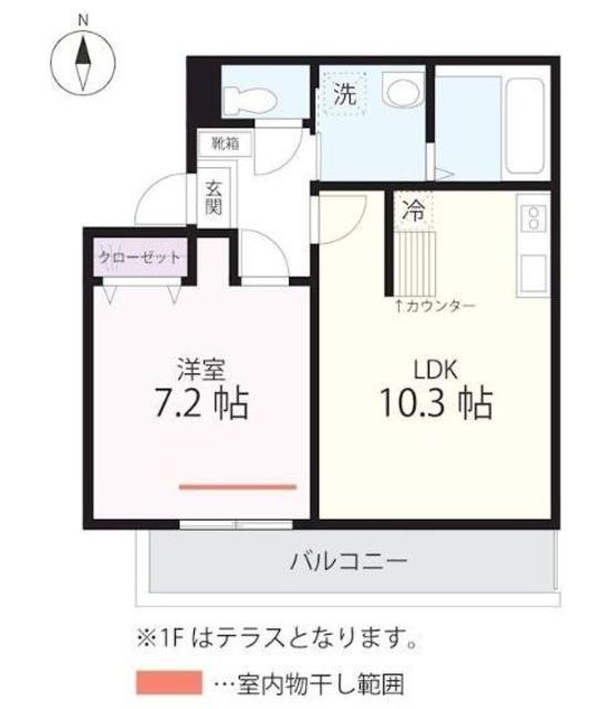 クワイエットクラブハウストゥギャザー長津田(1LDK/1階)の間取り写真