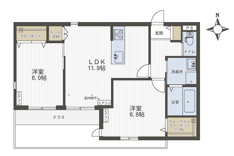 エム・ヴィラージュ(2LDK/1階)の間取り写真