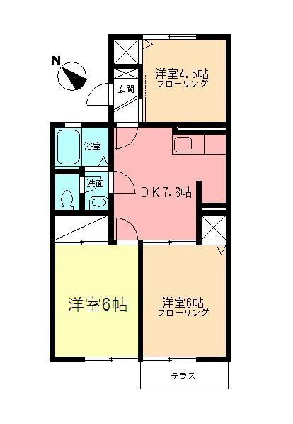 フォンテーヌ B(3DK/2階)の間取り写真