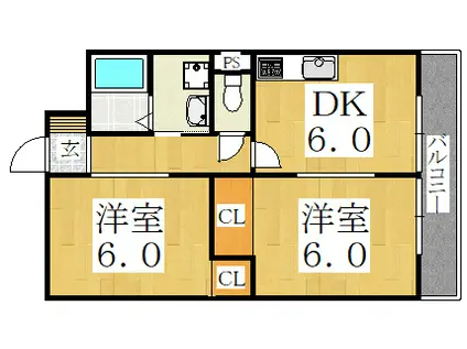 グランジートアン(2DK/6階)の間取り写真