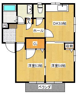 グランドメゾン本町A(2DK/2階)の間取り写真