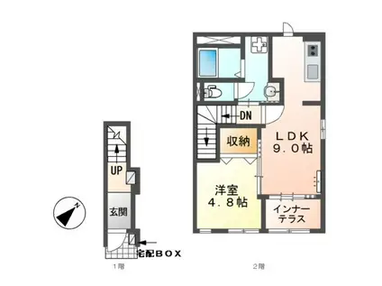 川越町大字北福崎アパート(1LDK/2階)の間取り写真