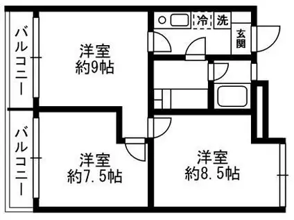 アモローソ桜台(3K/3階)の間取り写真