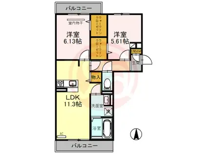 SINFARIAYUZATO A棟(2LDK/3階)の間取り写真