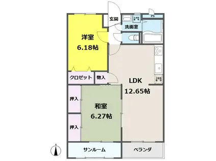 サニーガーデン(2LDK/3階)の間取り写真