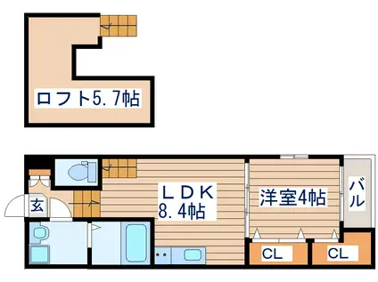 ハーモニーテラス東仙台IX(1LDK/2階)の間取り写真