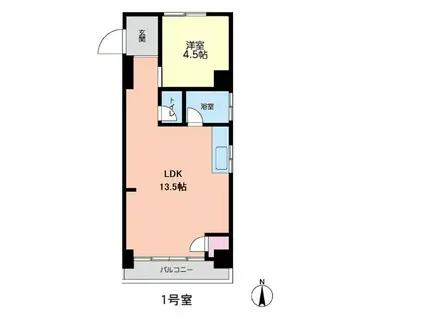 飛鳥ビル(1LDK/2階)の間取り写真