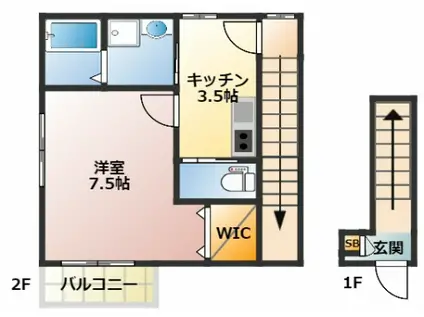 ラビーサイド武庫川(1K/2階)の間取り写真