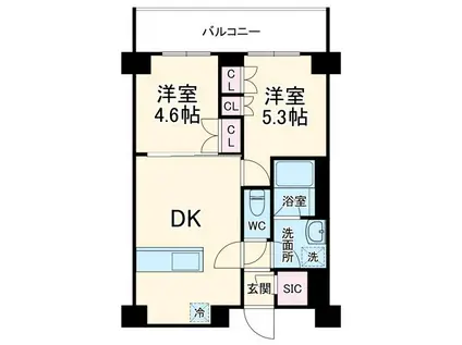 ディームス横濱神之木台(2DK/4階)の間取り写真