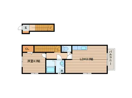 リアーレ荒巻神明(1LDK/2階)の間取り写真