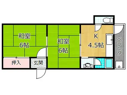 四宮ハイツ交野(2DK/1階)の間取り写真