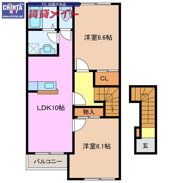 エルシャトーIII(2LDK/2階)の間取り写真