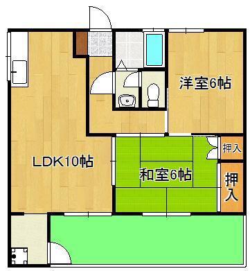 クレッシェンド東大谷(2LDK/1階)の間取り写真