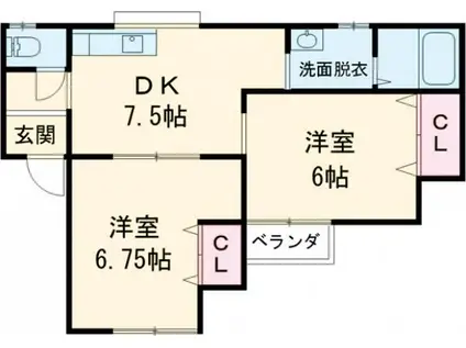 ライフII(2DK/1階)の間取り写真
