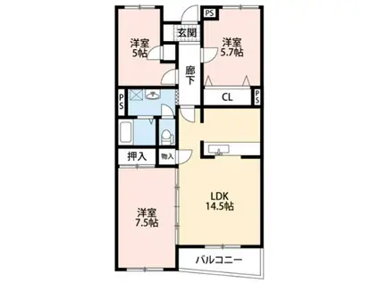 コーポみなもと(3LDK/1階)の間取り写真