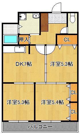 第三矢野ビルA(3DK/4階)の間取り写真