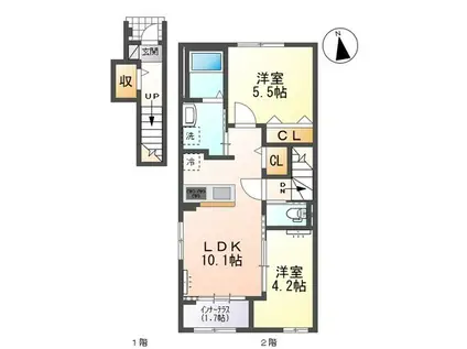 ティーノ フェリーチェ(2LDK/2階)の間取り写真