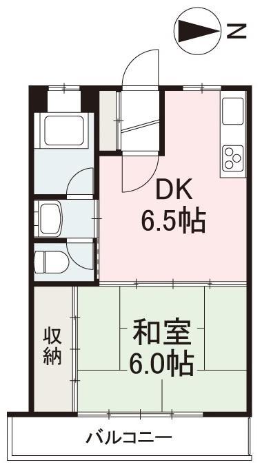 玉名ハイツ(1DK/2階)の間取り写真