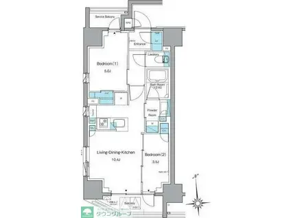 ルフォンプログレ上野稲荷町(2LDK/6階)の間取り写真