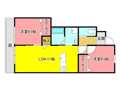 アンリコートII(2LDK/1階)の間取り写真