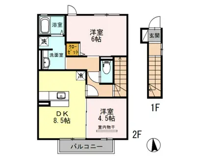 D-ROOMシルクマムA(2DK/2階)の間取り写真