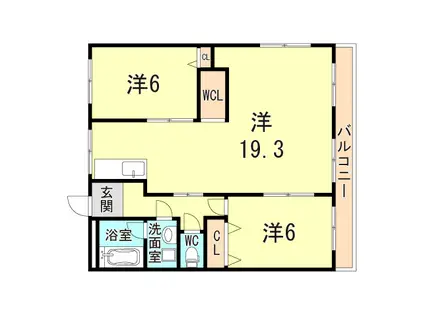 シャトー北別府(2LDK/4階)の間取り写真