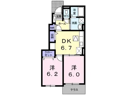 ブランシュールD(2DK/1階)の間取り写真