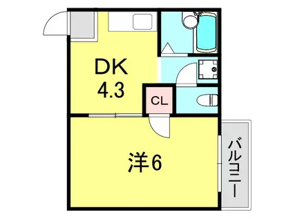 ルシエール平野 A棟(1K/1階)の間取り写真